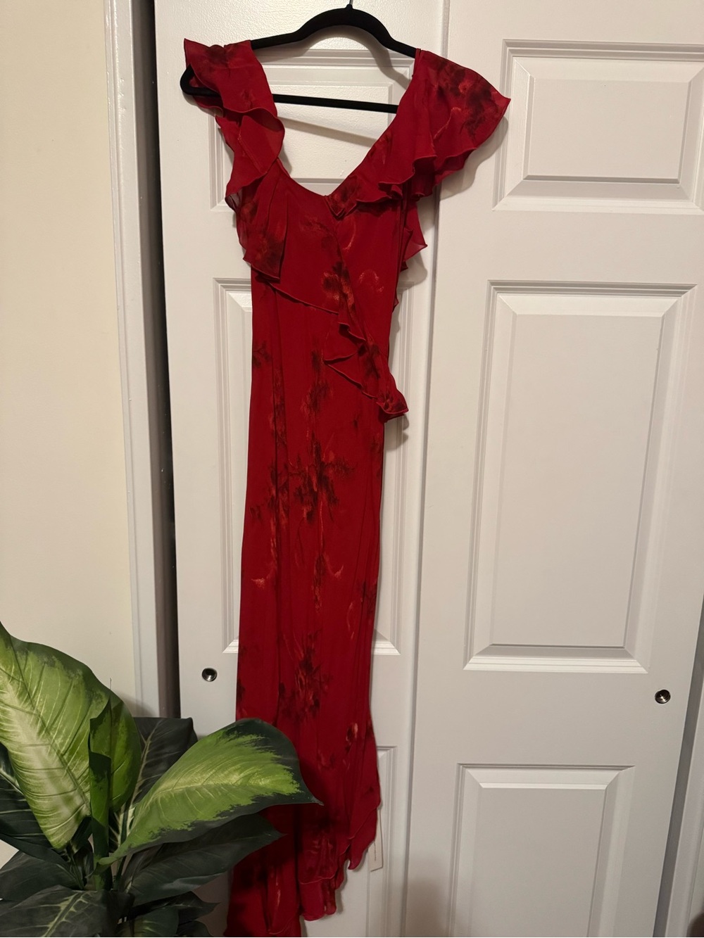 Reformation Red Ruffle Midi Dress